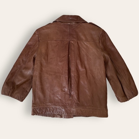 Gap Brown Leather Cropped Sleeve Moto Jacket - Picture 4 of 10